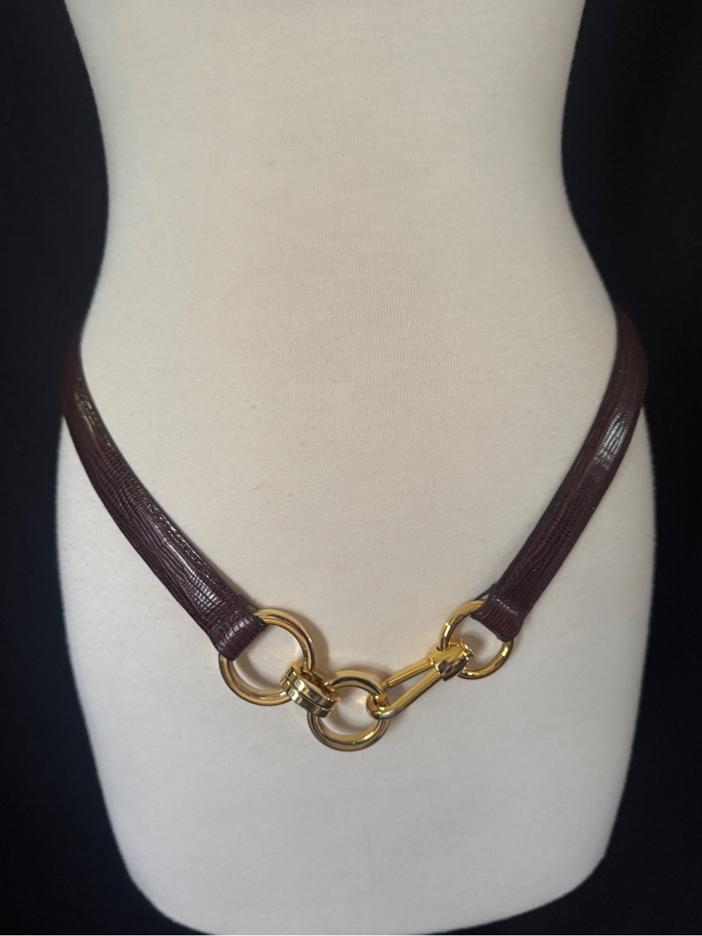 Worth New York Vintage Equestrian Lizard Embossed Belt Size Medium Brown Gold